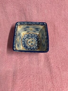 Temp-Tations Blue and Yellow Hand-Painted Square Baker